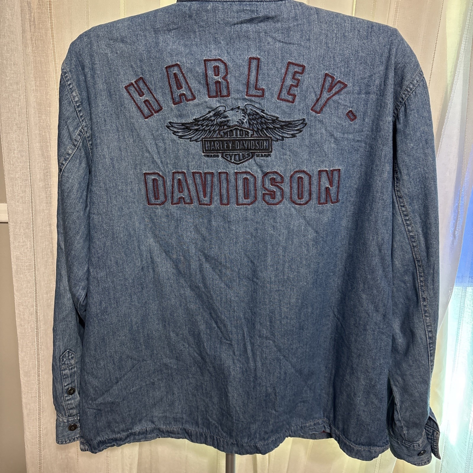 Men's Harley Davidson Embroidered Flannel Lined Denim Jacket Size Large Vtg
